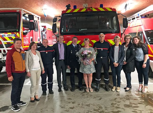 Départ en retraite de Gabriel Mollier, surnommé &quot;Gaby&quot;, en présence de sa famille, des maires et des gradés du Service Départemental d’Incendie et de Secours de Haute-Savoie, en juin 2019