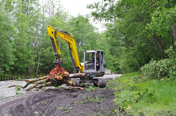 Entretien de l'Arly et du Nant des Varins durant l'automne 2019, pour éviter les embâcles, lutter contre la propagation de plantes invasives et entretenir les ouvrages de régulation sédimentaire