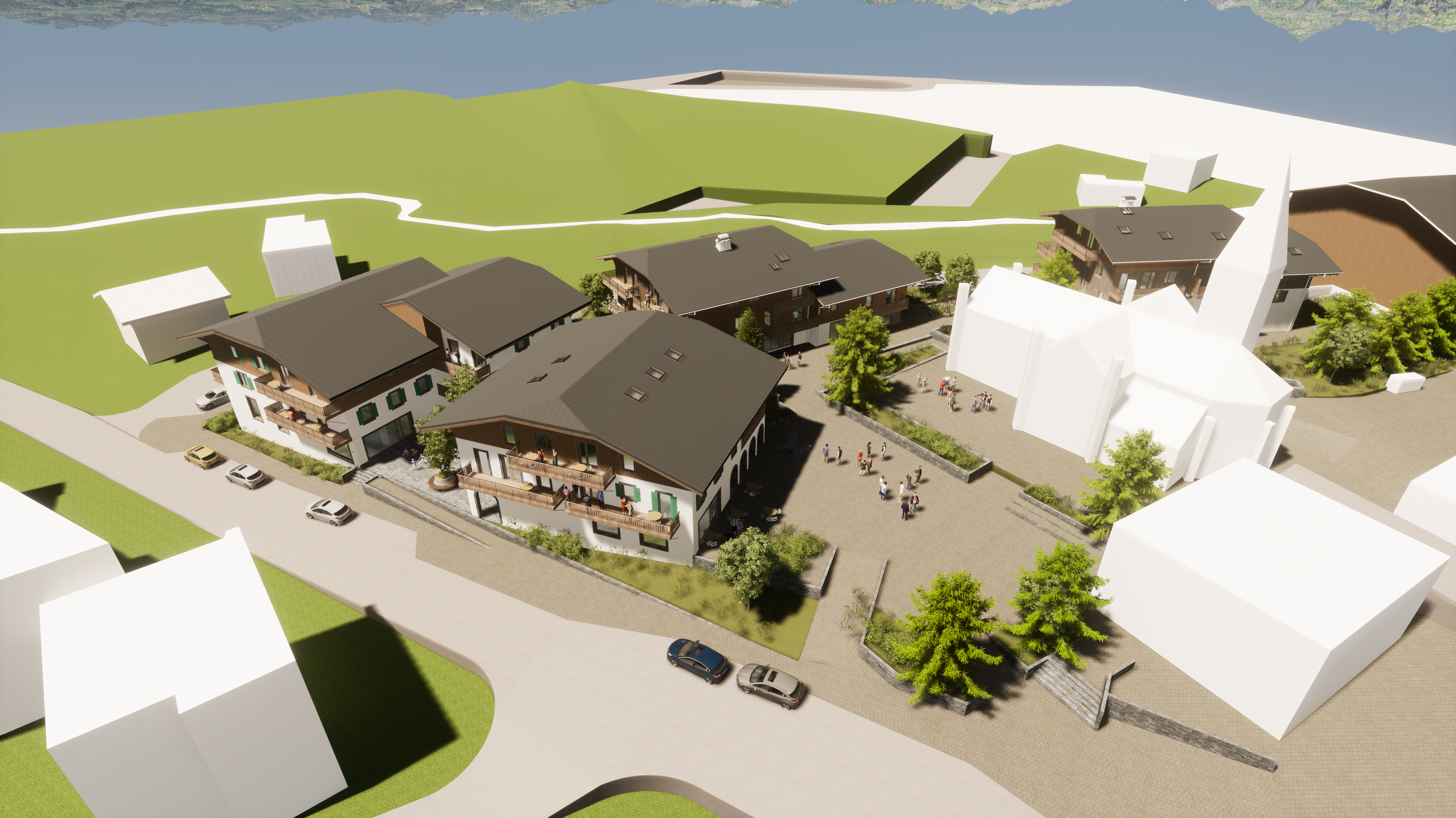 Futur centre-village piétonnier : perspective - Atelier des vergers architectes