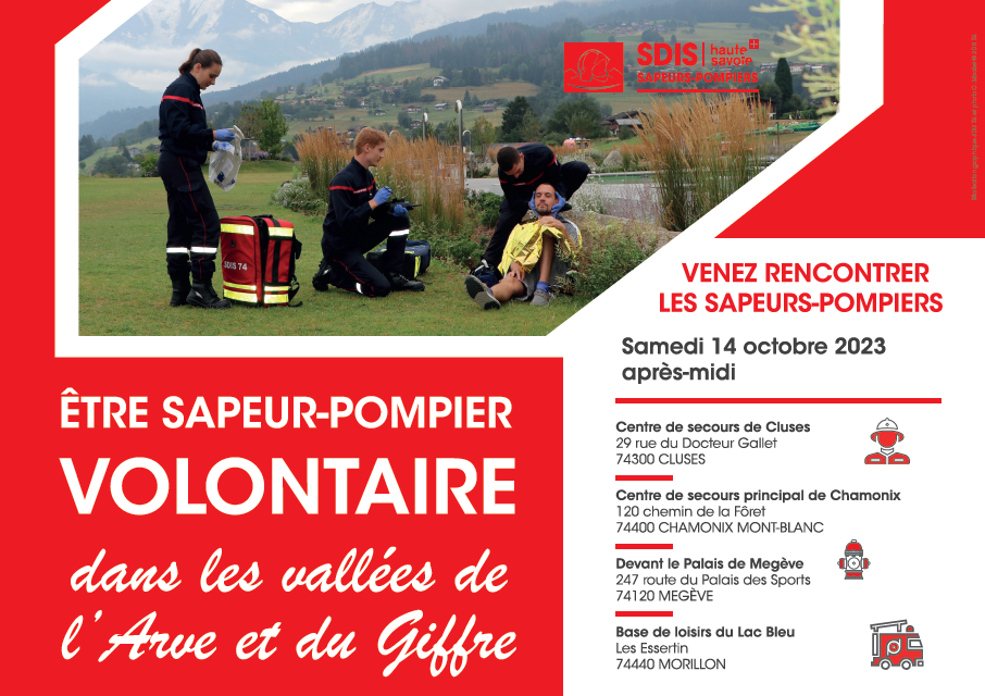 Affiche du SDIS 74 sur la recherche de sapeurs-pompiers volontaires - Campagne &quot;Pourquoi pas vous ?&quot; de 2023