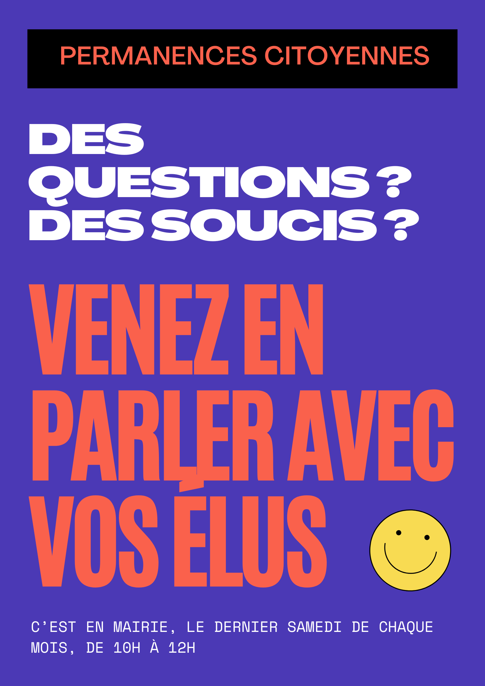 Affiche des permanences citoyennes qui débuteront le 20 juin 2026 - Marie-Anaïs Lien
