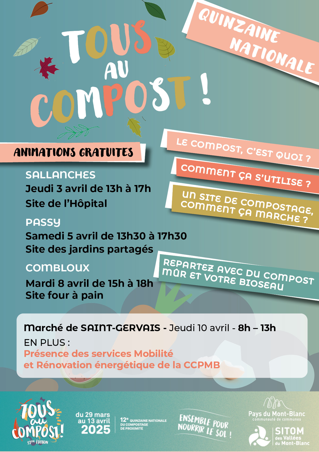 Affiche de l'opération &quot;Tous au compost !&quot; - CCPMB + Sitom des Vallées du Mont-Blanc