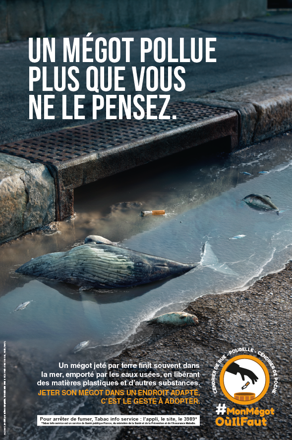 Affiche &quot;Un mégot pollue plus que vous ne le pensez.&quot; - Alcome