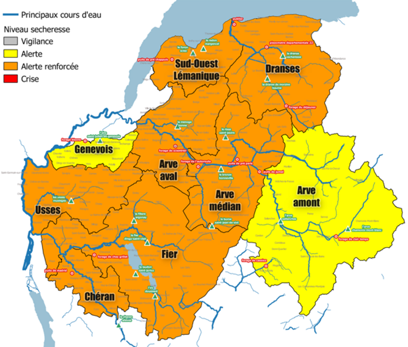 Niveau sécheresse 23 août 2023