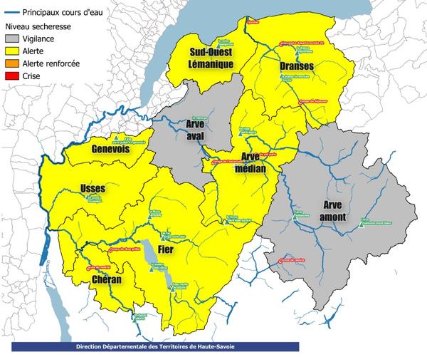 Carte des niveaux d alerte par secteur au 22/06/2026 - Préfecture 74