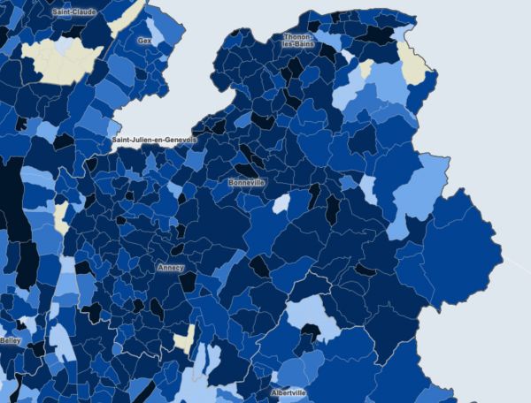 Carte représentant le taux d'incidence du 13 novembre