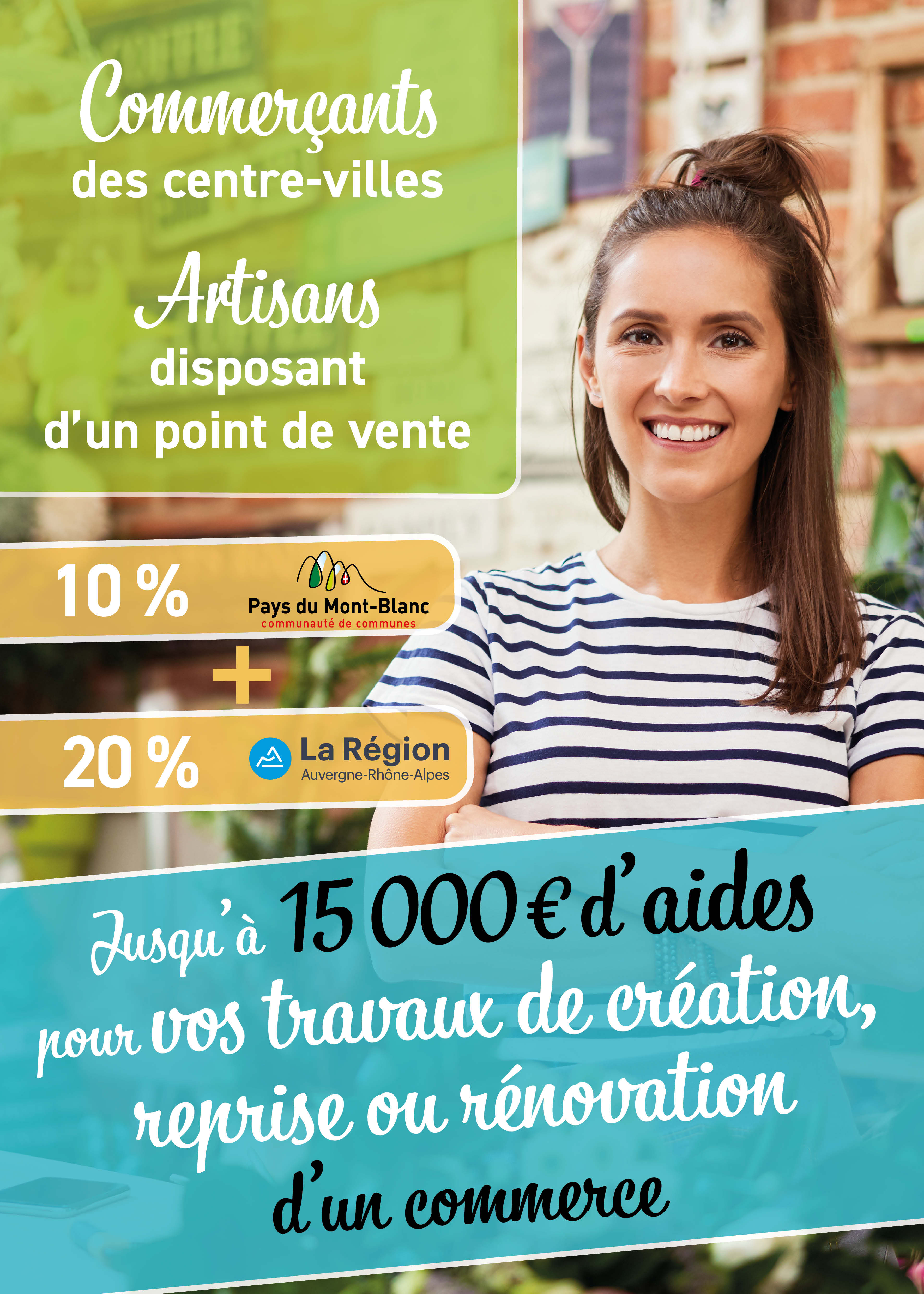 Affiche &quot;Aide des commerces et des artisans&quot; mise en place par la Région AuRa et la CCPMB