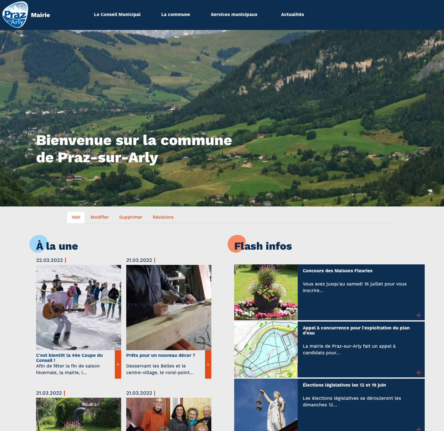 La page d'accueil du nouveau site Internet de Praz sur Arly