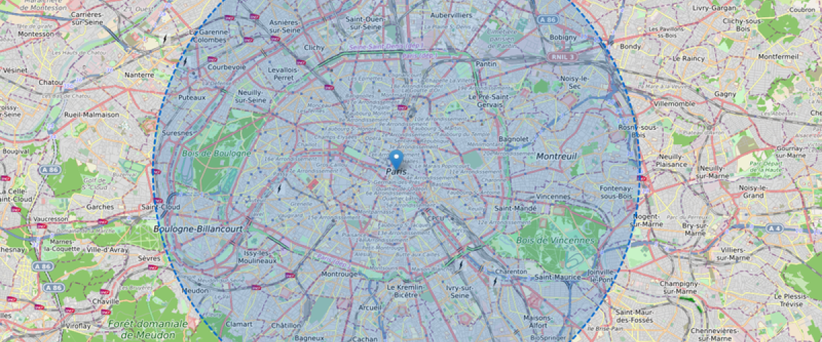 Carte qui calcule le rayon de 10 km autour de chez moi pour le confinement