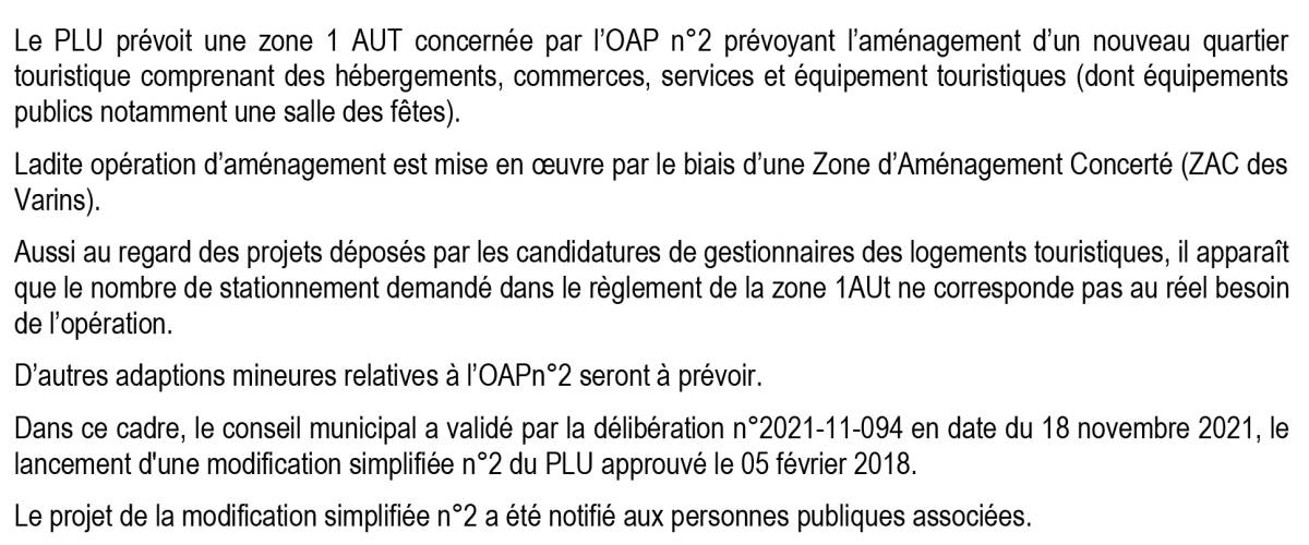 Avis modification simplifiée 2 PLU PRAZ SUR ARLY