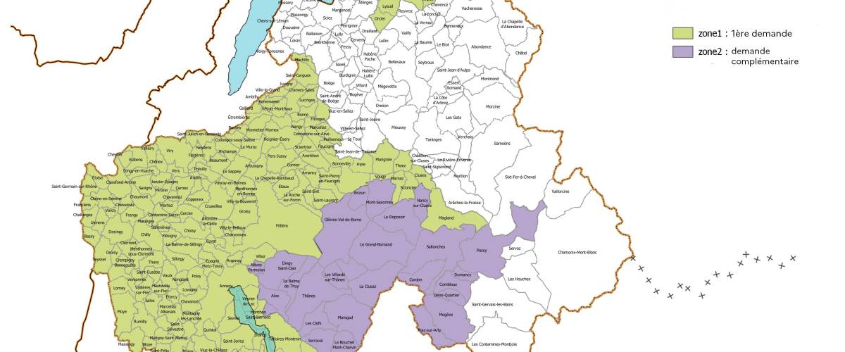 Carte recensant le communes éligibles à la calamité agricole, à la suite des pertes de fourrage connues résultant de la sécheresse de 2022 © Préfecture de la Haute-Savoie