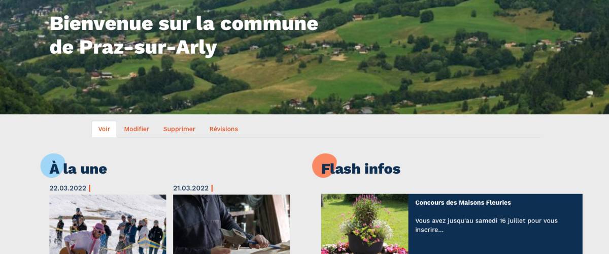 La page d'accueil du nouveau site Internet de Praz sur Arly