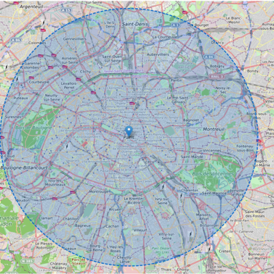 Carte qui calcule le rayon de 10 km autour de chez moi pour le confinement