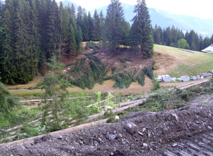 Élargissement de la jonction Praz-Flumet qui a démarré en septembre 2012 : défrichement au niveau des Évettes