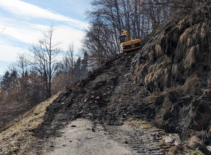 Rampe d’accès aménagée pour permettre l’évacuation des matériaux © Marie-Anaïs Lien