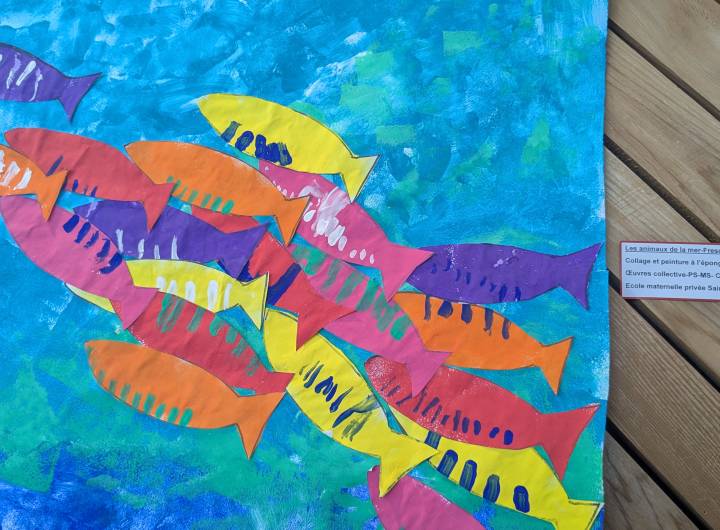 Fresque « Les animaux de la mer » 2 : œuvre collective des PS/MS de Christine Moine - Marie-Anaïs Lien