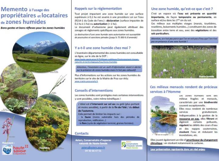 « Memento à l’usage des propriétaires et locataires des zones humides »