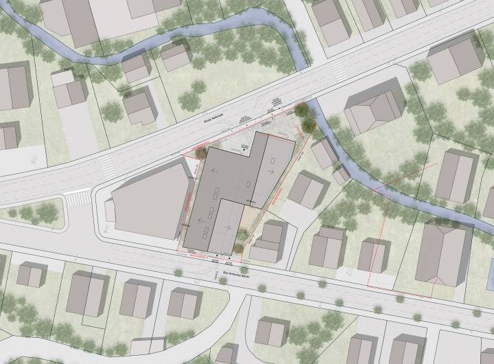 Plan de masse du futur centre de secours de Megève/Praz-sur-Arly/Demi-Quartier/Comboux - Groupements d'architectes Bamaa et Link