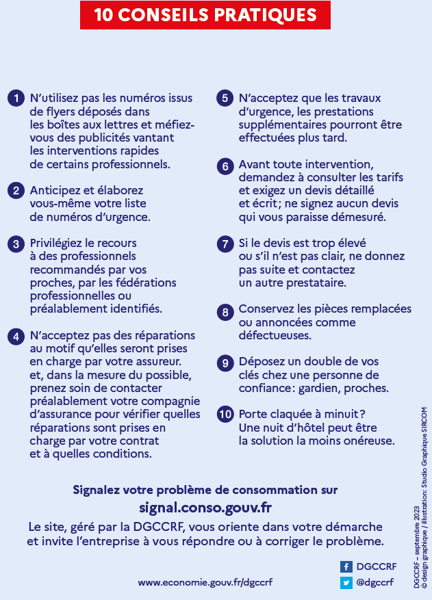Campgane de lutte 2023 contre les arnaques rencontrées dans le domaine des dépannages à domicile - DGCCRF