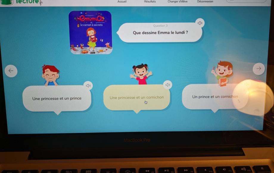 Rallye lecture : Question lisible et audible (pour les apprentis de la lecture) sur l’application, à laquelle doit répondre l’élève - Marie-Anaïs Lien