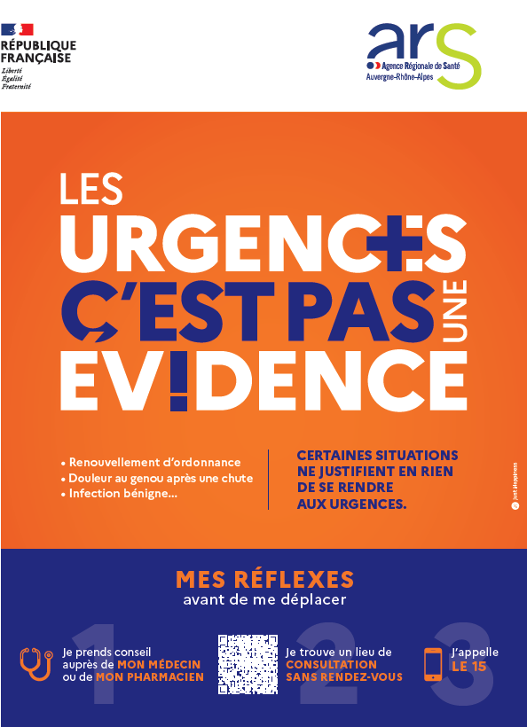 L'accès aux soins durant l'hiver, affiche 2023-2024 : « Les urgences, c’est pas une évidence ! » - Aff
