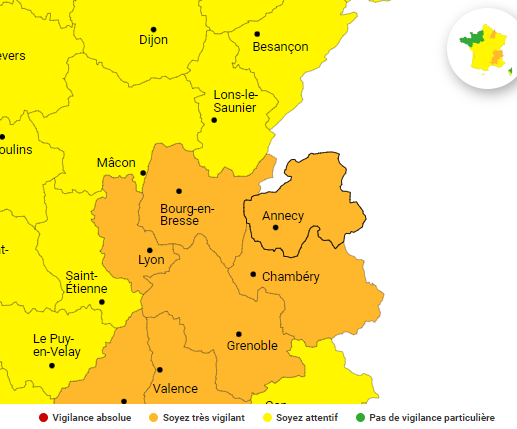 Carte de vigilance orange du 22/06/2023 - Météo France