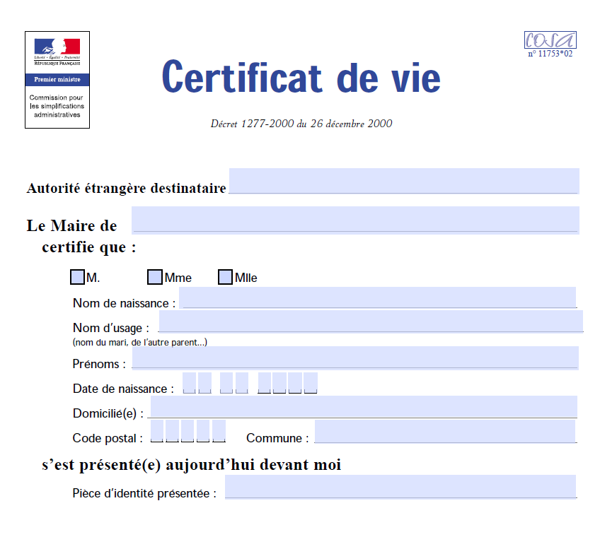 Certificat de vie - format carré
