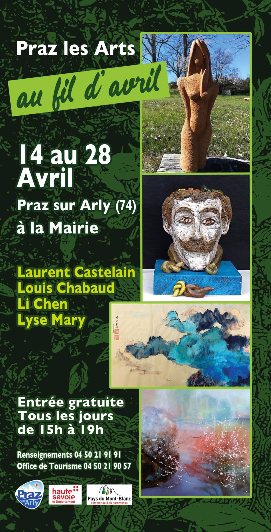 Flyer (recto) de l'exposition &quot;Au fil d'avril&quot; de Praz les Arts - 14 au 28 avril 2024 - Praz les Arts