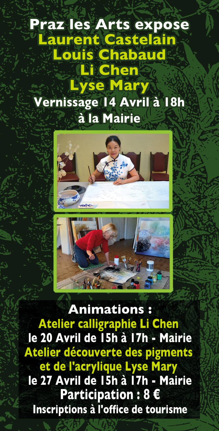 Flyer (verso) de l'exposition &quot;Au fil d'avril&quot; de Praz les Arts - 14 au 28 avril 2024 - Praz les Arts