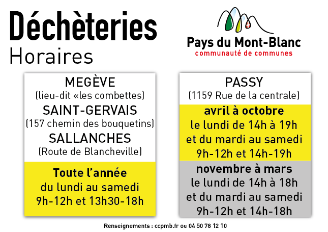 Horaires des déchèteries de la CCPMB depuis 2023 - CCPMB