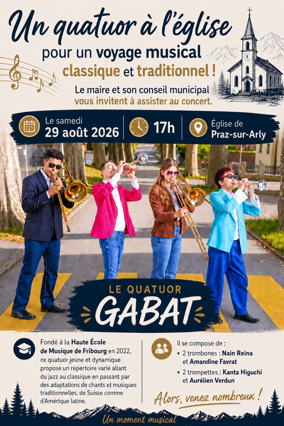 Affiche du concert proposé par le quatuor Gabat à l'église de Praz le 29/08/2026 - Marie-Anaïs Lien