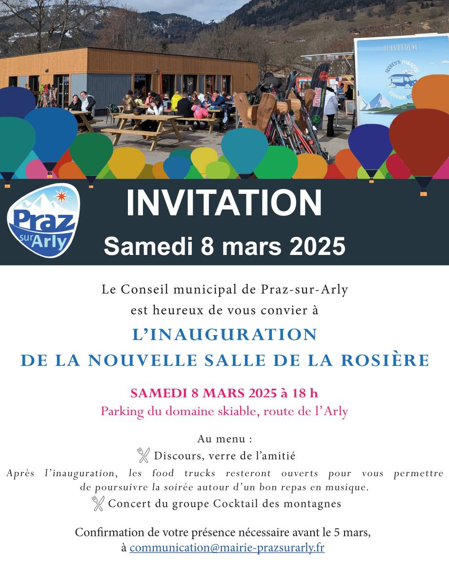 Invitation à l'inauguration de la salle de la Rosière prévue le 8 mars 2025 - Marie-Anaïs Lien/Augustin Brice