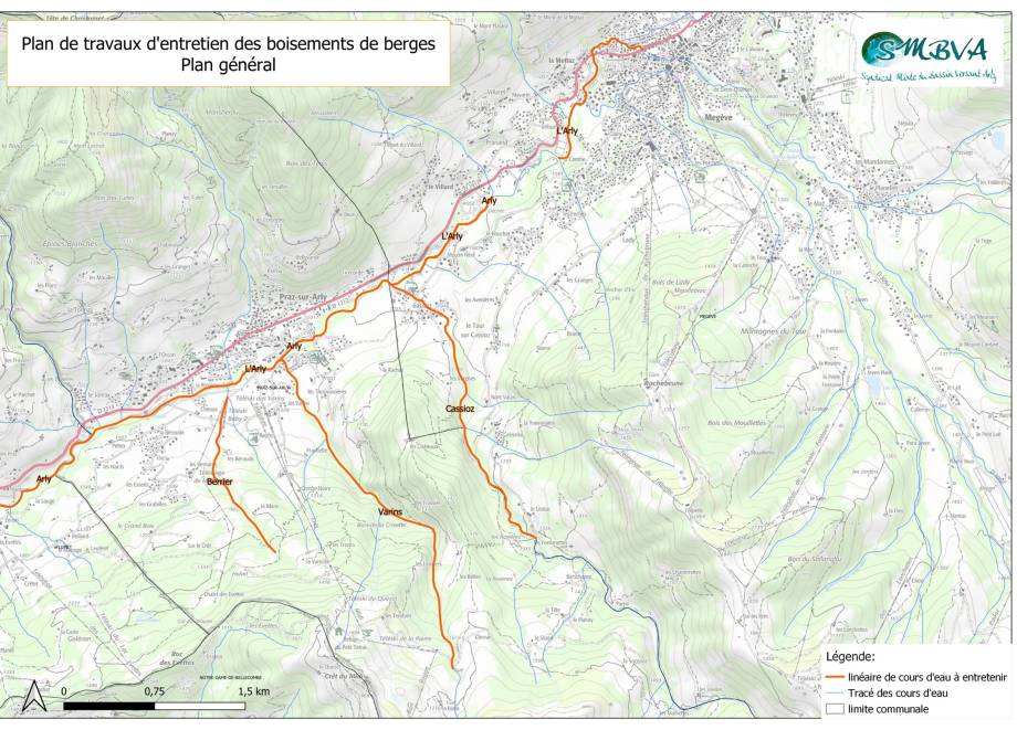 Plan des travaux d'entretien des boisements de berges réalisés en septembre 2023 - SMBVA