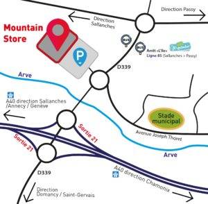 Plan d'accès au Mountain Store Décathlon à Passy